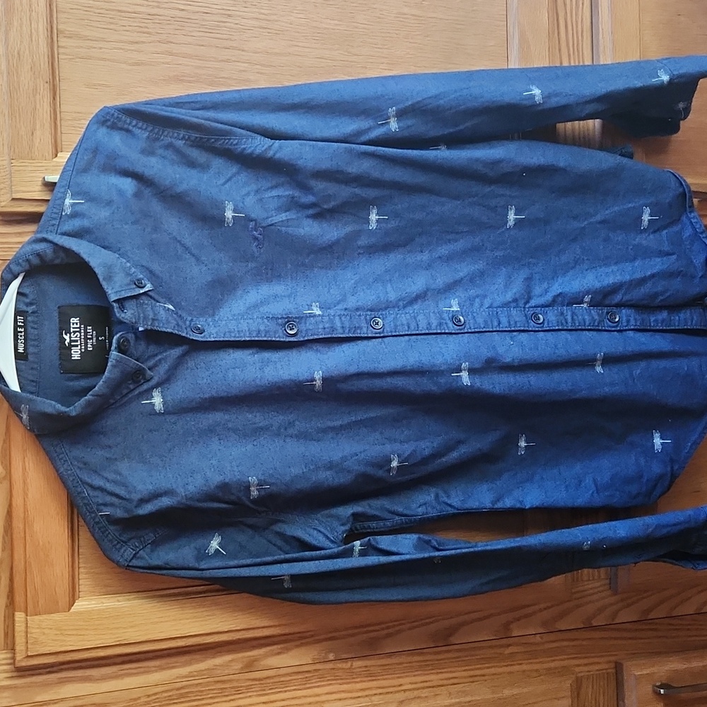 Hollister Dragonfly Muscle Fit Epic Flex Men's Button Down Denim Shirt Size Smal